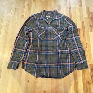 Express women’s boyfriend flannel - green/metallic gold (M)